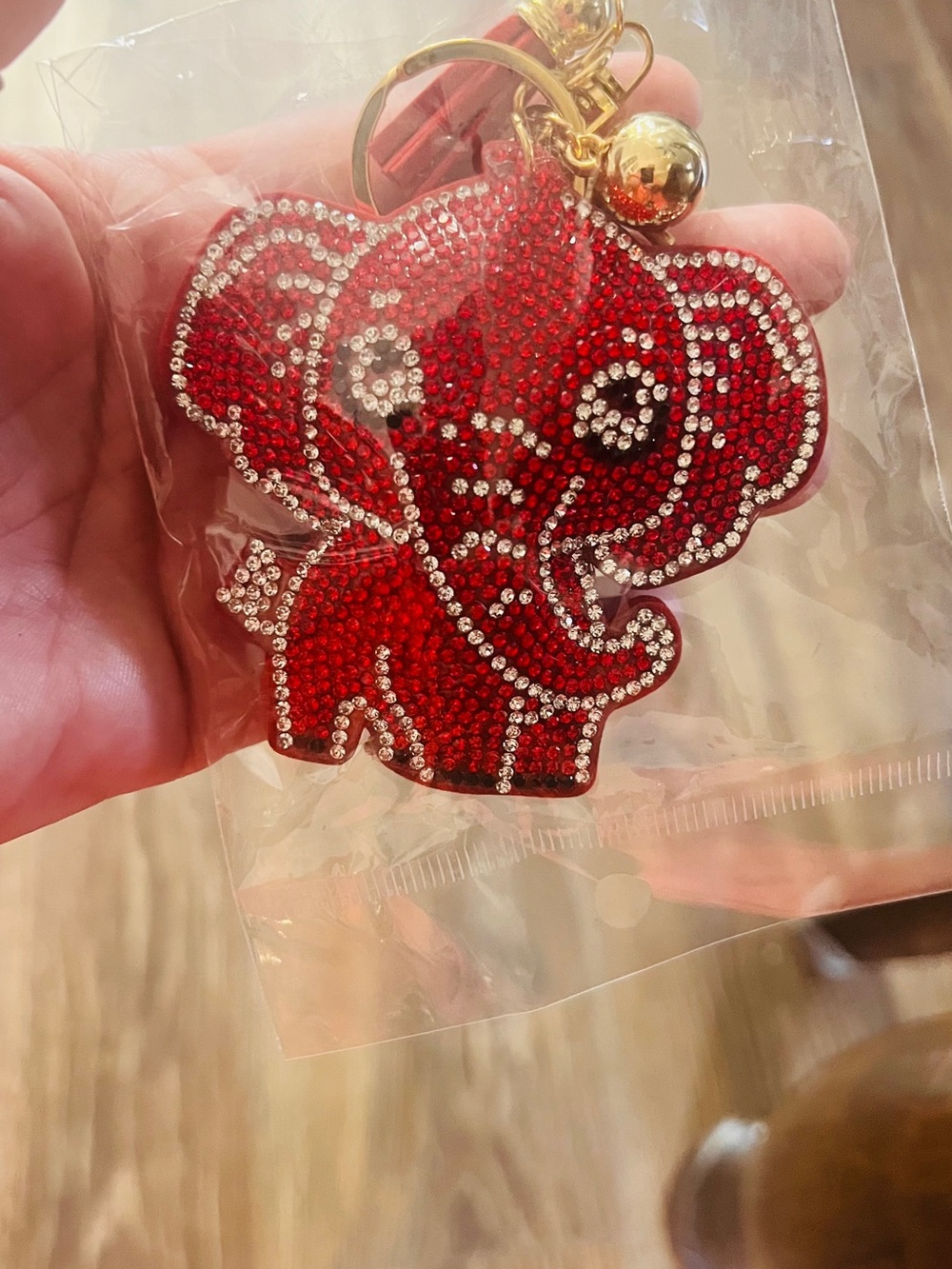 Red Elephant Crystal Keychain Charm